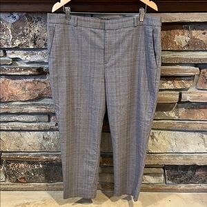 Banana Republic Avery Wool Cotton Blend Classic Brown Plaid Slacks Flat Front